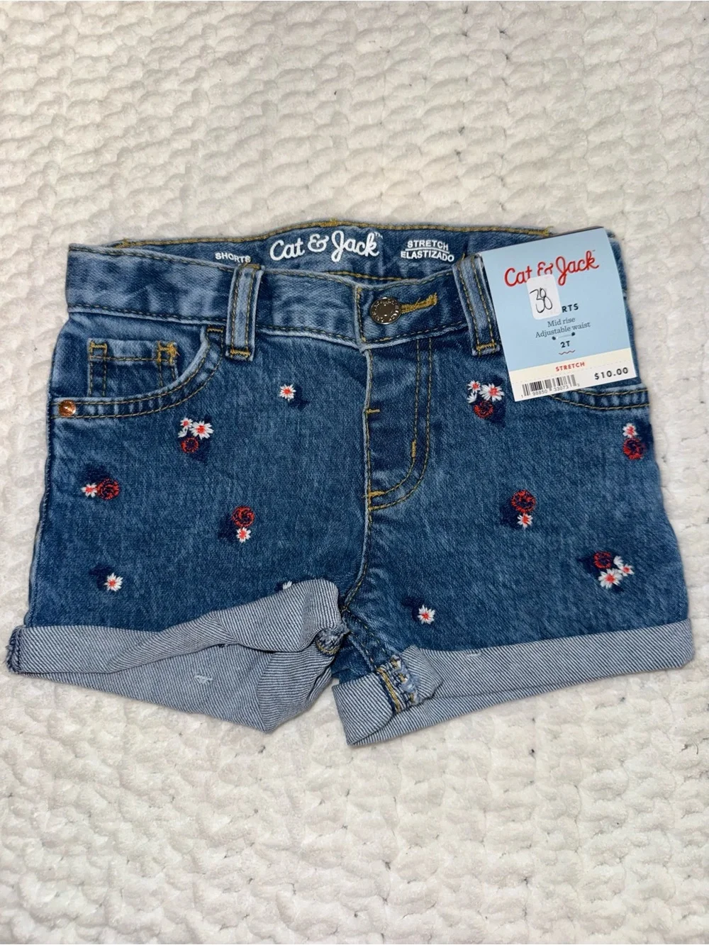 Cat & Jack Blue Denim Floral Embroidered Roll-Cuff Shorts